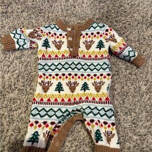 Old Navy Brown Knit Baby Onesie with Festive Patterns